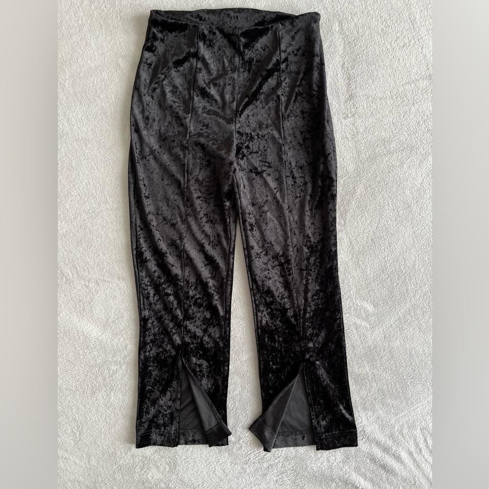 Vero Moda Black Velvet High Waist Cropped Split Pant Size Small